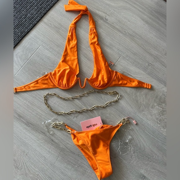 NWT cult Gaia Jocelyn bikini papaya orange size small chain bathing suit - Picture 1 of 7